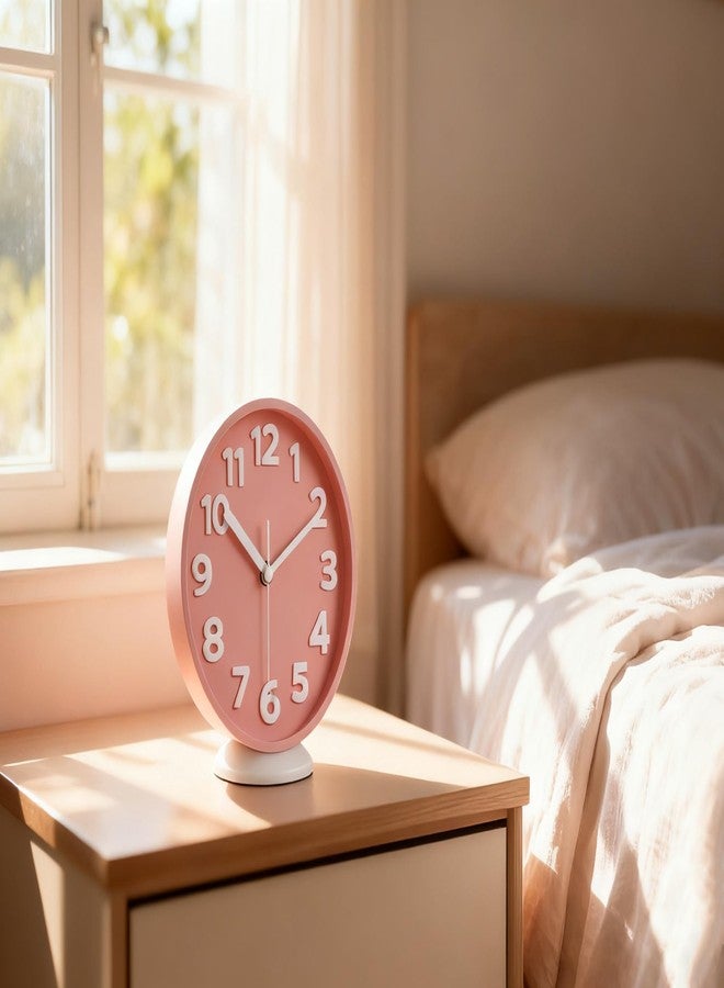 JENLYSTIME 8 Inch Vibrant Pink Modern Wall Clock - Silent Non-Ticking, Bold 3D Numbers, Precise Quartz Movement | Decorative Desk & Wall Clock with Stand for Home, Kitchen, Bedroom, or Office - Image 4